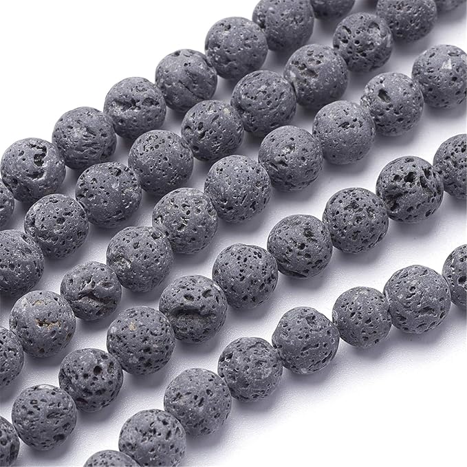 Craftdady 10mm Unwaxed Natural Lava Stone Beads 360Pcs Round Volcanic Rock Gemstone Loose Beads Energy Healing Chakra Beads for Jewelry Craft Essential Oil Bracelet
