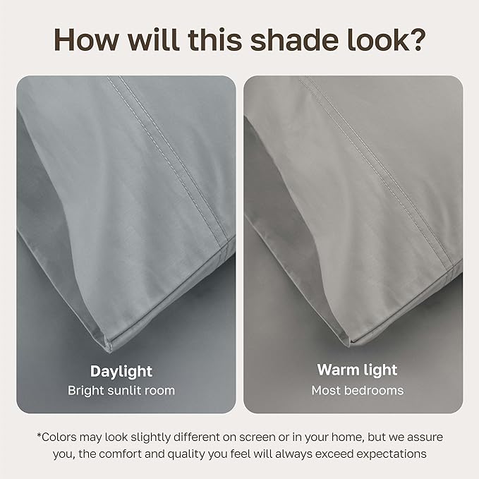 CALIFORNIA DESIGN DEN Luxuriously Soft Hotel Quality 600 Thread Count, 100% Cotton Set of 2 Cases, Crisp & Cool Light Gray Pillow Cases Standard Fits Standard & Queen Pillows (Light Gray)