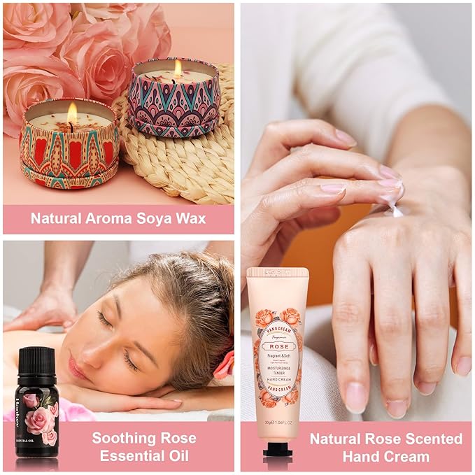 Thank You Gifts for Women, 9-Piece Rose Pamper Set – Luxury Relaxation Bath & Spa Hamper, Ideal Birthday Gift Box for Best Friend, Mum, Sister, Teacher, Unique Appreciation Presents(Thank You)