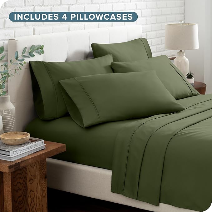 Bare Home Hotel Luxury King Sheet Set, Extra Soft - 6 Piece Set - Deep Pockets - Easy Fit - Cooling & Breathable - Wrinkle, Fade, Stain Resistant - Includes 4 Pillowcases (King, Cypress)