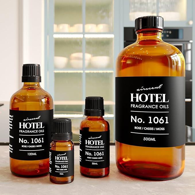 AirScent Hotel Diffuser Oil No. 1061 - Rose Cassis Moss - Premium Fragrance Oil for Ultrasonic and Waterless Diffusers and Crafting - 120 mL, 4 fl oz Glass Dropper Bottle