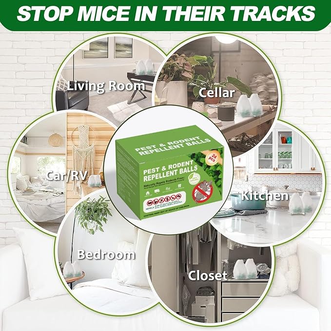 Mouse Rodent Repellent, 24 Pack Peppermint Oil Mice Repellent for Mice & Rats, Natural Deterrent for Home, Garage, Kitchen, Safe for Pets & Family, Indoor & Outdoor Use