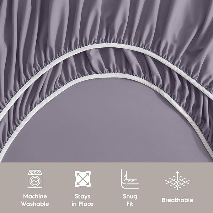 Nestl Extra Deep Twin XL Sheet Set - 4 Piece Breathable & Cooling Sheets - Hotel Luxury Bedding Set w/18-24 Inch Deep Pockets - Easy & Secure Fit - Super Soft, Wrinkle Free & Comfy - Grayish Purple