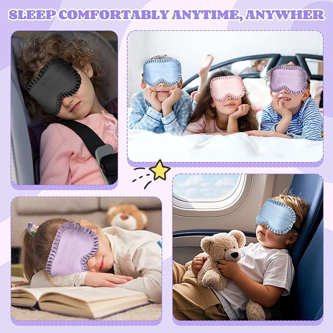 Kids Sleep Mask Eye Cover, 100% Real Mulberry Silk Sleep Mask with Adjustable Strap, Kids Blindfold for Sleeping, Boys Girls Eye Shade for Ages 5+, Soft and No Pressure (Purple)