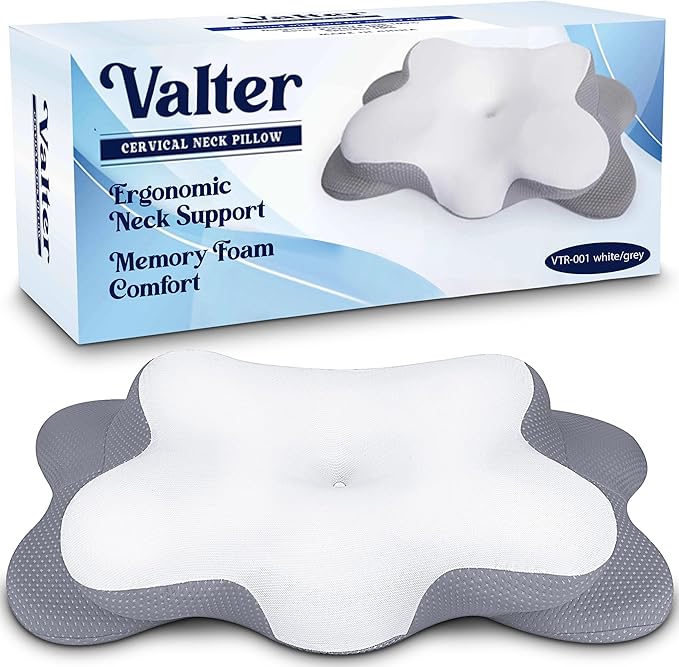 VALTER Cervical Neck Pillow for Pain Relief, Ergonomic Side Sleeper Pillow for Neck Support, Cooling Memory Foam Pillow for Sleeping, Contour Orthopedic Bed Pillow for Back and Stomach Sleepers