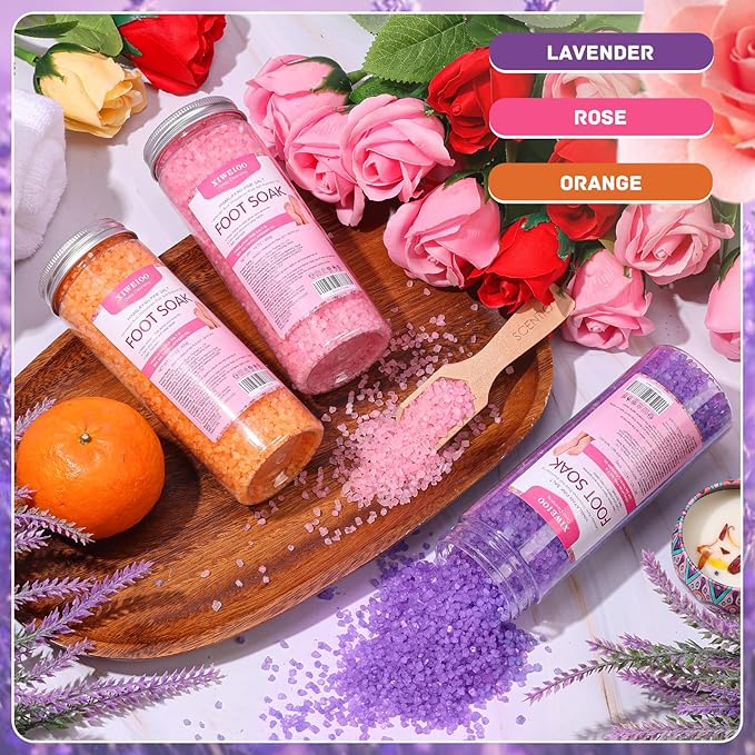 3 Pack Foot Soak Salts Kit Epsom Salt - Himalayan Pink Salt - Dead Sea Salt - Foot spa Care Best for Good Sleep Essential Oils Tea Tree Oi Lavender Rose for Women