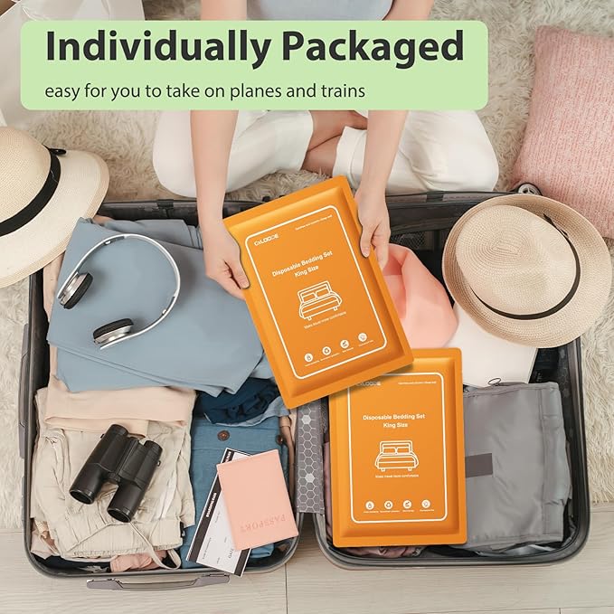 4 PCS Disposable Bed Sheet King Size, Disposable Bed Sheet for Hotel Bedding Cover Travel Disposable Portable Sheet with 1 Quilt Cover and 2 Pillowcase for Travel Business Trip Spa Hotel