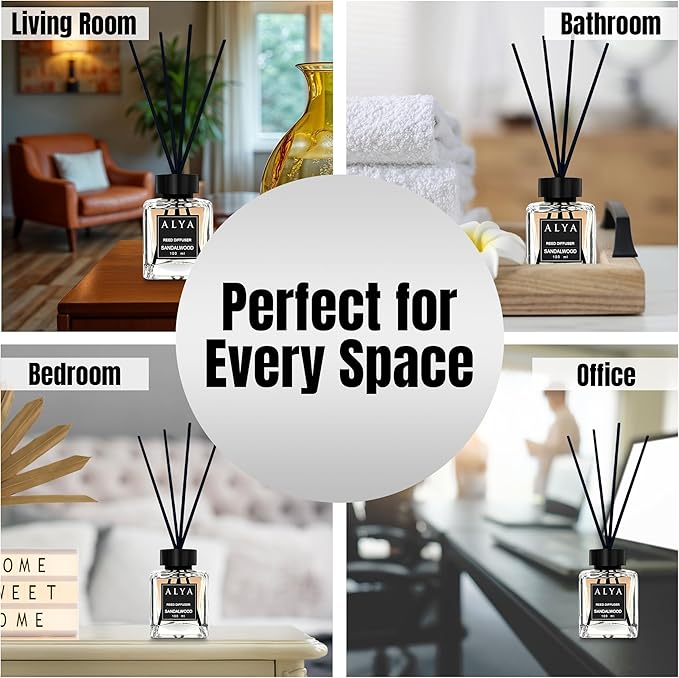 Sandalwood Reed Diffuser for Home - 100ml Long-Lasting Essential Oil Aroma, Magic Scent Diffuser for Bedroom, Bathroom, or Living Room Decor