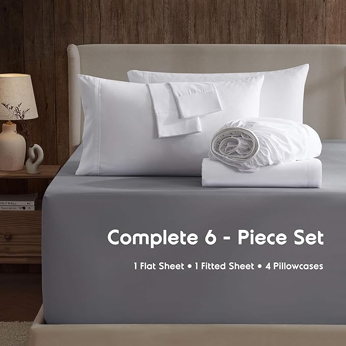 Nestl Extra Deep Queen Sheet Set - 6 Piece Breathable & Cooling Sheets - Hotel Luxury Bedding Set w/18-24 Inch Deep Pockets - Easy & Secure Fit - Super Soft, Wrinkle Free & Comfy - White