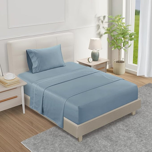 800 Thread Count 100% Egyptian Cotton XL 3PC Sateen Weave Twin Sheets Set for Twin Matress, 15" Deep Pocket Sheets, No Pilling Machine Washabe Fade Resistant Luxury Hotel Bedding - French Blue