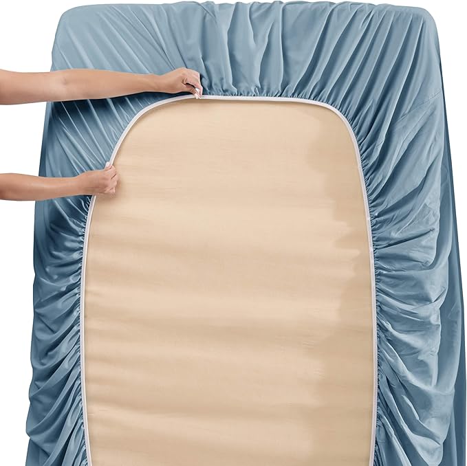 Hearth & Harbor Bed Sheets, Luxury Soft 6 Piece Bed Sheet Set Extra Deep Pocket Fitted Sheets Fits Mattress up to 21", Double Brushed Bedding Sheets & Pillowcases, Twin XL, Soft Blue