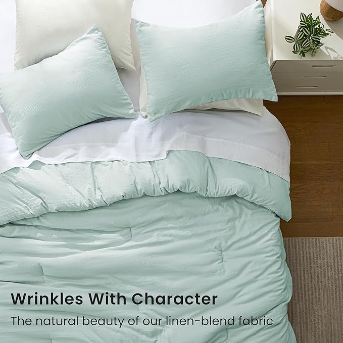 Love's cabin King Size Comforter Set Light Blue, 3-Piece 90% Polyester 10% Linen Blend Bedding Set, Linen-Look Textured Stripe, Down Alternative All-Season Comforter with Pillow Shams | Soft, Breathable, Lightweight