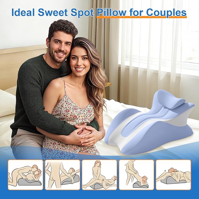 Memory Foam Wedge Pillow, Ergonomic Contoured Intimacy Couples Pillow, 27° Angled Neck Support Pillow Back Support Cushion, Multi-Functional Bed Position Pillow with Removable Cover Blue