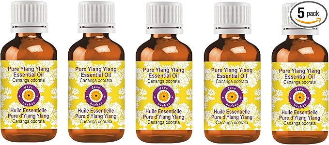 Deve Herbes Pure Ylang Ylang Essential Oil (Cananga odorata) Steam Distilled (Pack of Five) 100ml X 5 (16.9 oz)