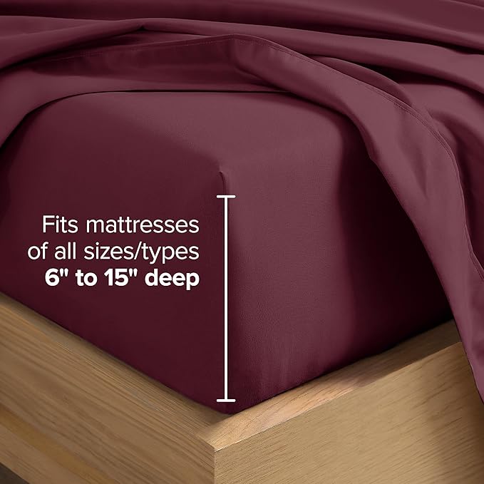 Bare Home Hotel Luxury Queen Sheet Set, Extra Soft - 6 Piece Set - Deep Pockets - Easy Fit - Cooling & Breathable - Wrinkle, Fade, Stain Resistant - Includes 4 Pillowcases (Queen, Burgundy)