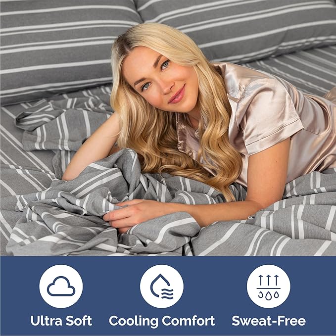 Queen Size 4 Piece Sheet Set - Comfy Breathable & Cooling Sheets - Hotel Luxury Bed Sheets for Women & Men - Deep Pockets, Easy-Fit, Soft & Wrinkle Free Sheets - Grey Stripes Oeko-Tex Bed Sheet Set