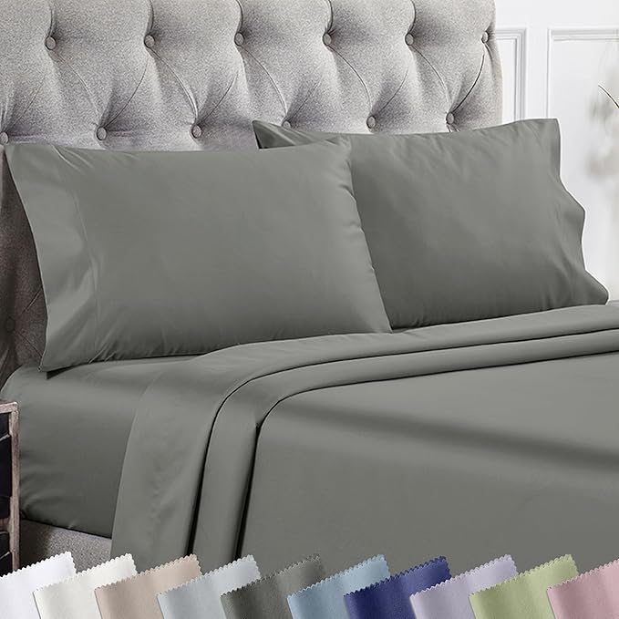 California Design Den Queen/Standard Pillow Cases Set of 2-1000 Thread Count Sateen, Soft and Thick 100% Cotton Pillow Covers Queen Size, Durable - Grey