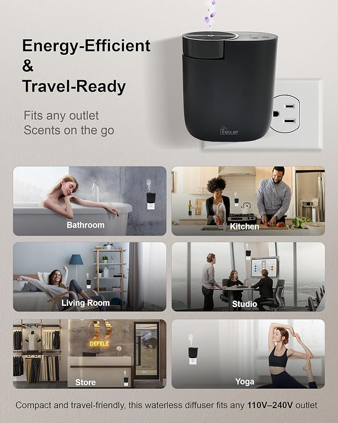 Plug in Diffuser - 800 Sq Ft,No Wobble Design,Secure Wall Fit,Timer Control&Scent Intensity Button,Bluetooth APP,Waterless Scent Diffusers Home,Essential Oil Plug in Wall Diffuser – Black