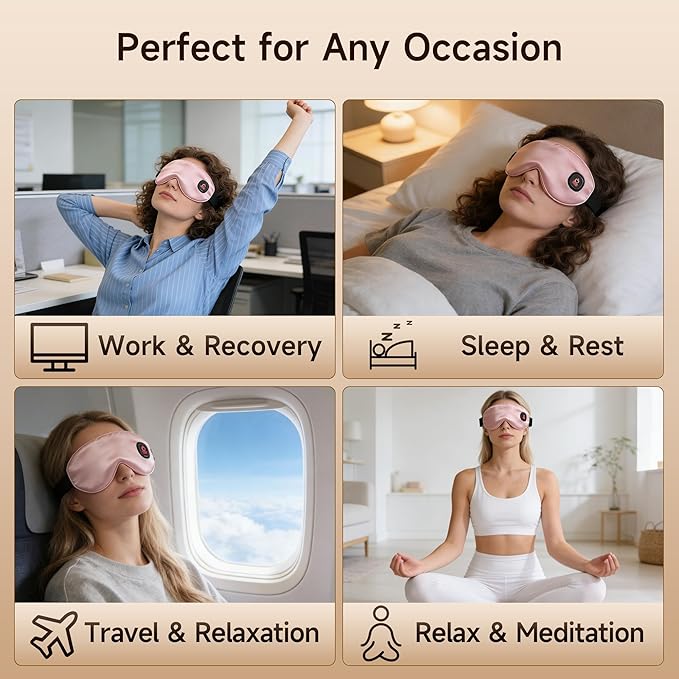 Cordless Eye Mask with Heat and Cooling, Silk Heated Eye Mask for Dry Eyes, Eye Relief, Timed Shutdown, 3 Temperature, Eye Mask for Travel, Washable Cover, Pink