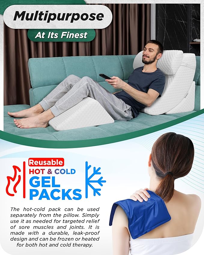 Lunix LX5 4-Piece Support for Shoulder & Upper Body Rest, Orthopedic Bed Wedge Pillow Set, Elevated Memory Foam for Post-Op Recovery & Sleep Comfort, Pebble White