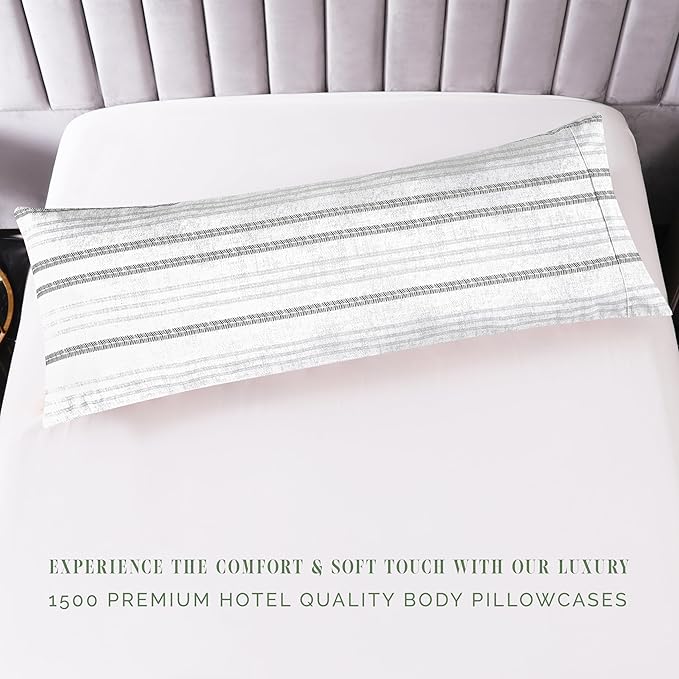 Elegant Comfort Ultra Soft 1-Piece Set Striped Print Pillowcases - 1500 Premium Hotel Quality Microfiber, Soft and Smooth Hidden Zipper Closure 1-Piece Pillow Covers - Body Pillowcase, Traci Gray