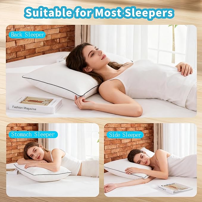 Feather Down Pillow Standard Size Set of 2 Pack,100% Cotton Luxury Hotel Collection Bed Pillows for Sleeping, Fluffy Soft Medium Firm Down Surround Pillows for Side Back Stomach Sleepers 20" x 26"