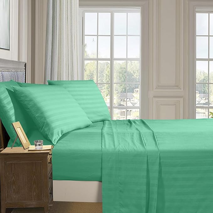 Elegant Comfort Softest and Coziest 6-Piece Sheet Set - 1500 Premium Hotel Quality Microfiber - Deep Pocket, Wrinkle Resistant 6-Piece Damask Stripe Bed Sheet Set, King, Paradise Teal