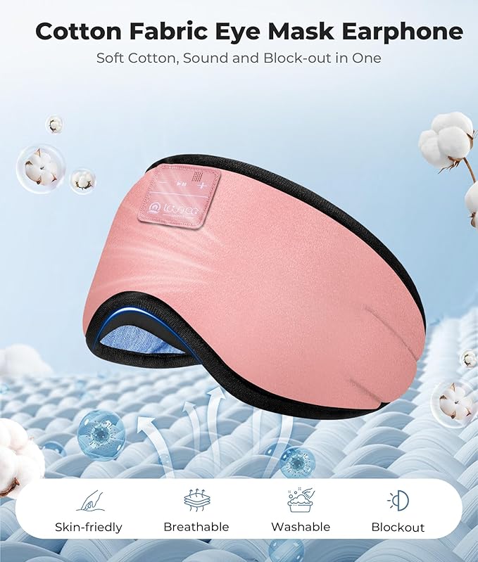LOVE EYE Sleep Headphones Bluetooth 5.4 Sleeping Eye Mask Wireless Music Earphones with HD Speakers for Side Sleepers Total Blackout Cotton Mask for Travel, Office, Unique Gifts (Pink)