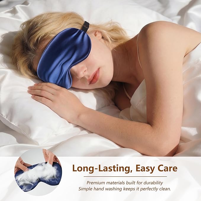 Sleep Mask Silk Eye Mask for Men Sleeping Mask, Adjustable Elastic Strap for Night Shading Sleep Mask, Soft and Comfortable for Both Men and Women (Dark Blue, 2 Packs)