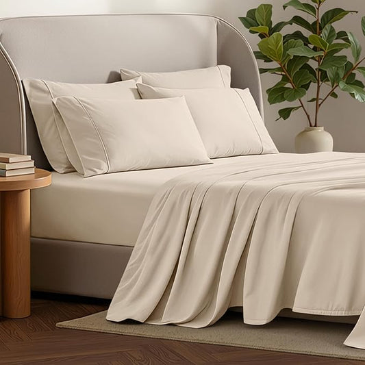 Bare Home Hotel Luxury Full Sheet Set, Extra Soft - 6 Piece Set - Deep Pockets - Easy Fit - Cooling & Breathable - Wrinkle, Fade, Stain Resistant - Includes 4 Pillowcases (Full, Sand)