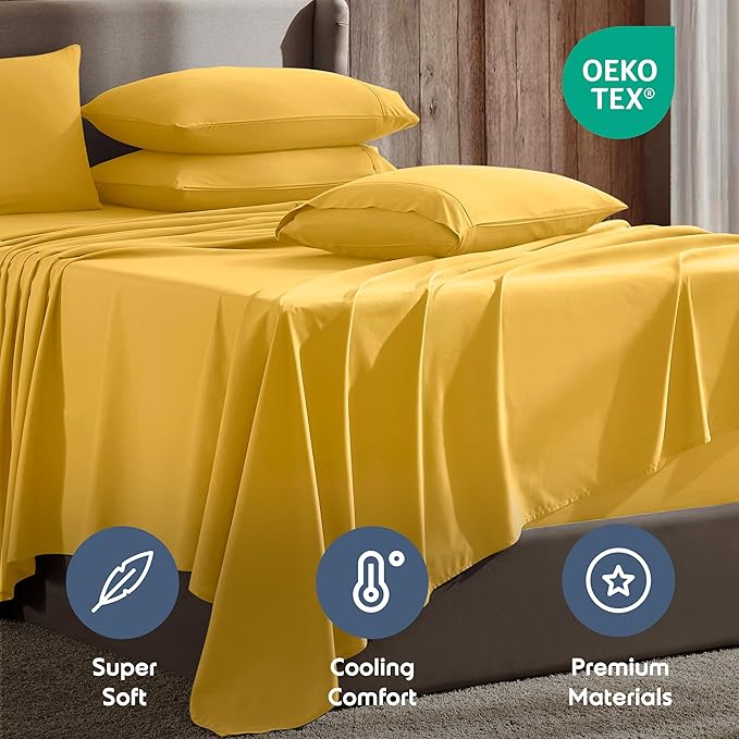 Nestl Extra Deep King Sheet Set - 6 Piece Breathable & Cooling Sheets - Hotel Luxury Bedding Set w/18-24 Inch Deep Pockets - Easy & Secure Fit - Super Soft, Wrinkle Free & Comfy - Yellow