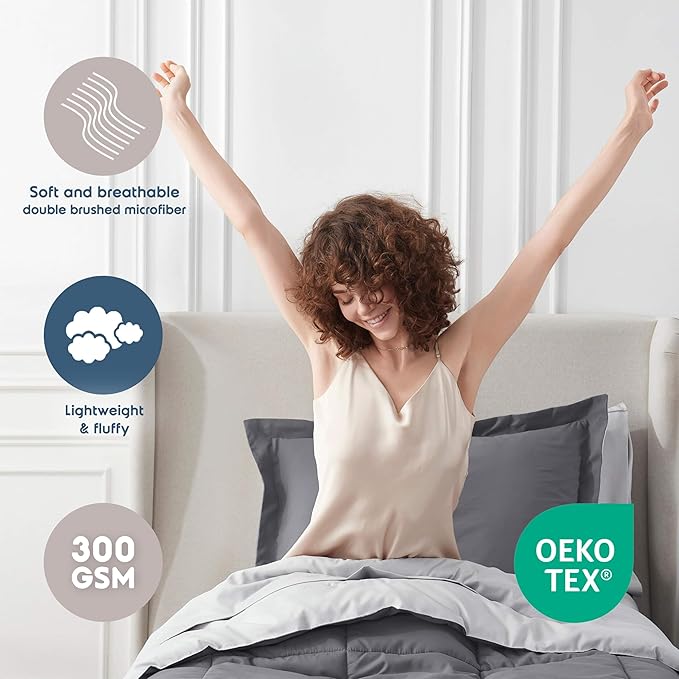 Nestl 7 Piece Twin XL Comforter Set – Dark Grey Reversible Bed in a Bag – Complete Twin XL Size Bedding Set with Sheets, Set of 2 Down Alternative Pillows, Pillowcase and Sham