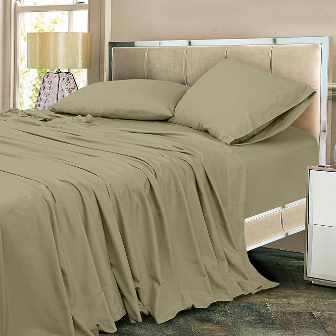 ROYALE LINENS 300 Thread Count 100% Long Staple Combed Cotton Sheet Set - 4 Piece King Bed Sheets - 1 Fitted, 1 Flat & 2 Pillow Cases - Soft Cool & Crisp Sheet Set (King, Sage Green)