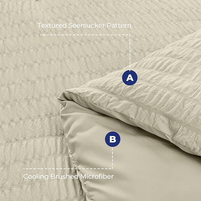 HYMOKEGE Light Linen Queen Comforter Set Seersucker 7 Pieces, All Season Luxury Bed in a Bag Queen for Bedroom, Bedding Set with Comforter, Sheets, Pillowcases & Shams