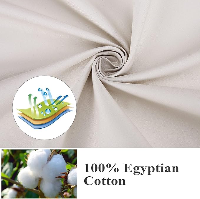 100% Egyptian Cotton Pillow Cases Set of 2, Standard Size 400 Thread Count Cooling Pillowcases, Soft and Breathable Pillow Covers with Envelope Closure, 20x26 Inches (Standard, Light Beige)