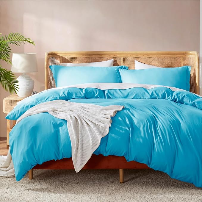 Nestl Twin Duvet Cover Set with Comforter Insert - Bright Blue 3 Piece 68x90 Duvet Cover & 1 Pillow Sham with White Quilted Down Alternative Comforter, Ultra Soft, All Season