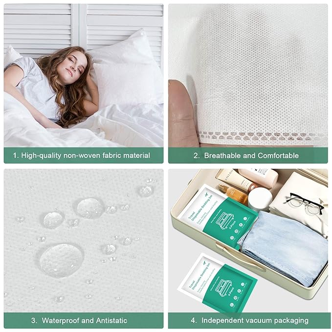6 Pack (24 PCS) Disposable Bed Sheets for Travel, Queen Size Disposable Sheet with Quilt Cover and Pillowcase, Disposable Bedding Sheet, Travel Hotel Essentials for Hotel,Cruise