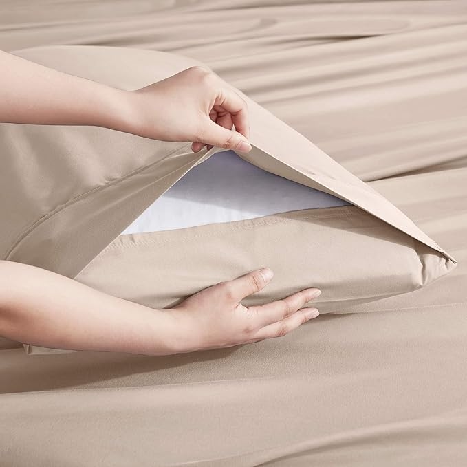 Nestl Extra Deep Full Sheet Set - 6 Piece Breathable & Cooling Sheets - Hotel Luxury Bedding Set w/18-24 Inch Deep Pockets - Easy & Secure Fit - Super Soft, Wrinkle Free & Comfy - Beige Cream
