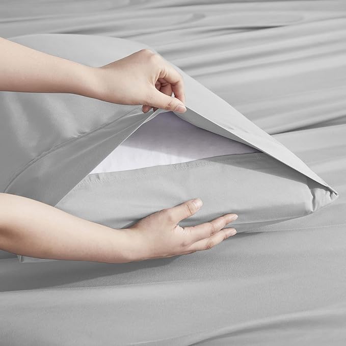 Nestl Extra Deep Cal King Sheet Set - 6 Piece Breathable & Cooling Sheets - Hotel Luxury Bedding Set w/18-24 Inch Deep Pockets - Easy & Secure Fit - Super Soft, Wrinkle Free & Comfy - Light Gray
