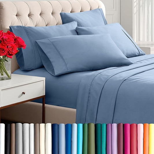 Bare Home Hotel Luxury Full Sheet Set, Extra Soft - 6 Piece Set - Deep Pockets - Easy Fit - Cooling & Breathable - Wrinkle, Fade, Stain Resistant - Includes 4 Pillowcases (Full, Coronet Blue)