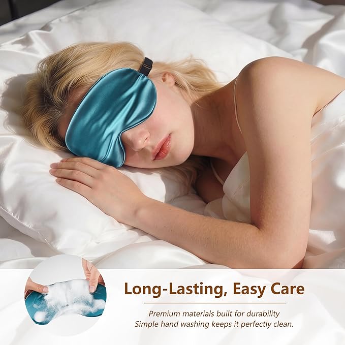 Sleep Mask Silk Eye Mask for Men Sleeping Mask, Adjustable Elastic Strap for Night Shading Sleep Mask, Soft and Comfortable for Both Men and Women (Peacock Blue, 3 Packs)