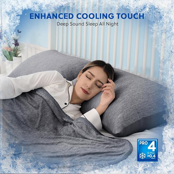 HOMFINE Cooling Pillowcase Body Size - Double Side Q-Max 0.439 Cooling Fiber for Pillow Protector, Long Cold Pillow Cover for Hot Sleeper Night Sweat, Hidden Zipper, 1 Pack (20"x54", Black)
