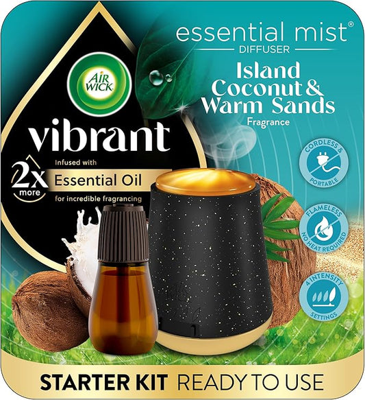 AIR WICK® Essential Mist - Vibrant Starter Kit - 1+1 Island Coconut & Warm Sands, Air Freshener, Essential Oils