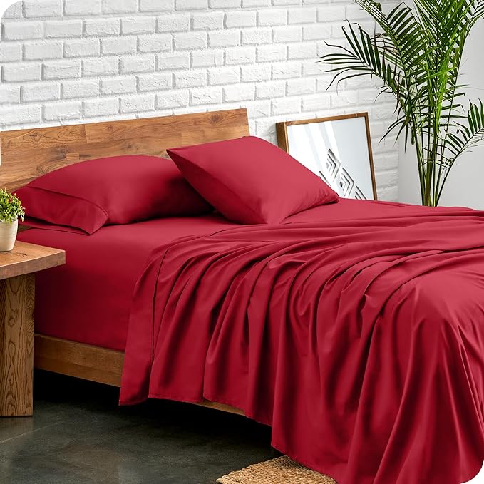 Bare Home Split King Sheet Set - 1800 Ultra-Soft Microfiber Bed Sheets - Double Brushed - Deep Pockets - Easy Fit - 5 Piece Set - Bedding Sheets & Pillowcases (Split King, Red)