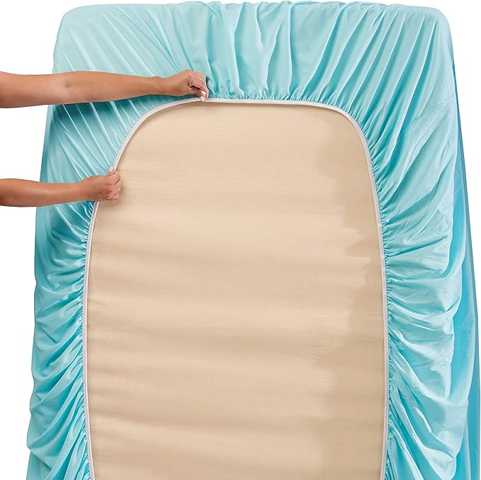 Hearth & Harbor Extra Deep Pocket Sheets - Fits Mattress 18-24 Inches Deep - Extra Deep Pocket Split King Size Sets - 7 Piece Split King Size - Aqua Blue