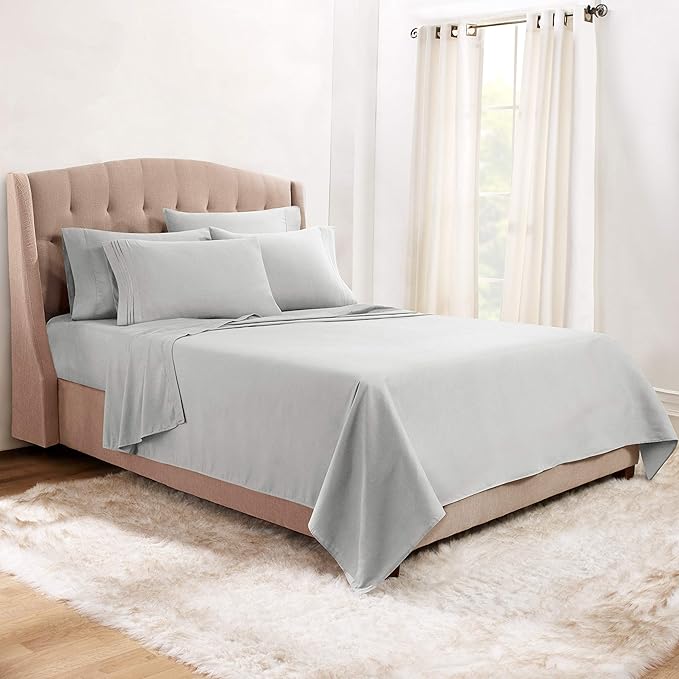 Clara Clark Twin XL Sheets, 5 Piece Set - Hotel Luxury Bed Sheets, Super Soft Bedding Set, Twin XL Size, Silver