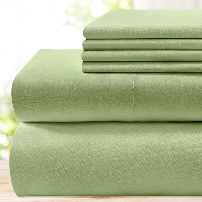 BYSURE 6 Pieces Bed Sheets Set(King, Sage Green) - Hotel Luxury Super Soft 1800 Thread Count 100% Microfiber Sheets with Deep Pockets, Wrinkle & Fade Resistant