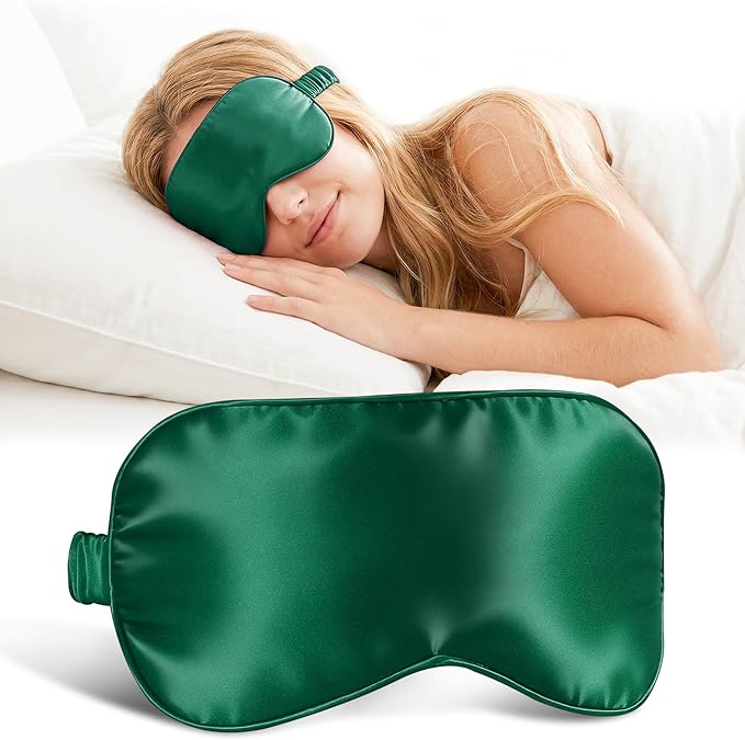 ZLYC 100% Mulberry Silk Sleep Mask Pressure-Free Eye Cover Soft Light Blocking Blindfold for Travel & Nap, Solid Dark Green