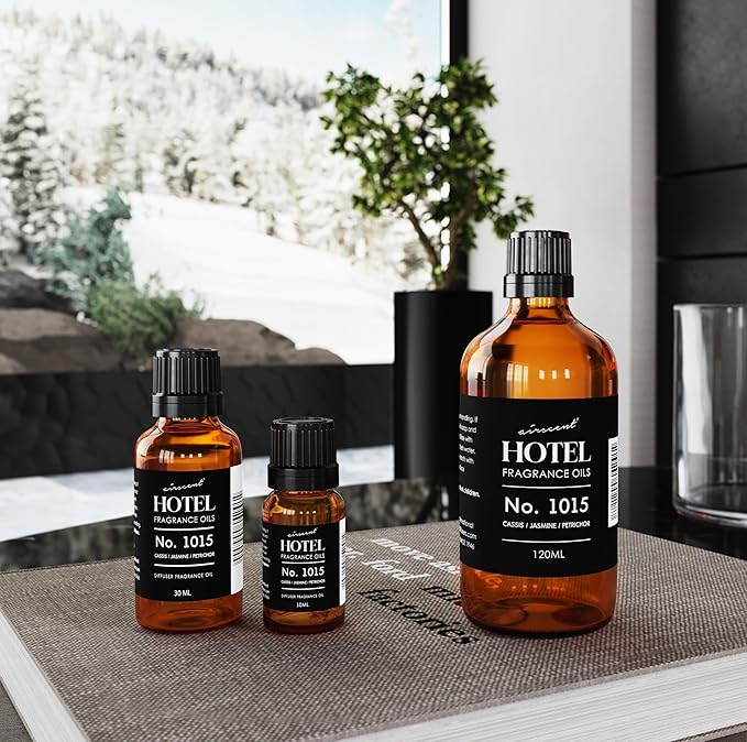 AirScent Hotel Diffuser Oil No. 1015 - Cassis Jasmine Petrichor - Premium Fragrance Oil for Ultrasonic and Waterless Diffusers and Crafting - 10 mL, 0.34 fl oz Glass Dropper Blottle