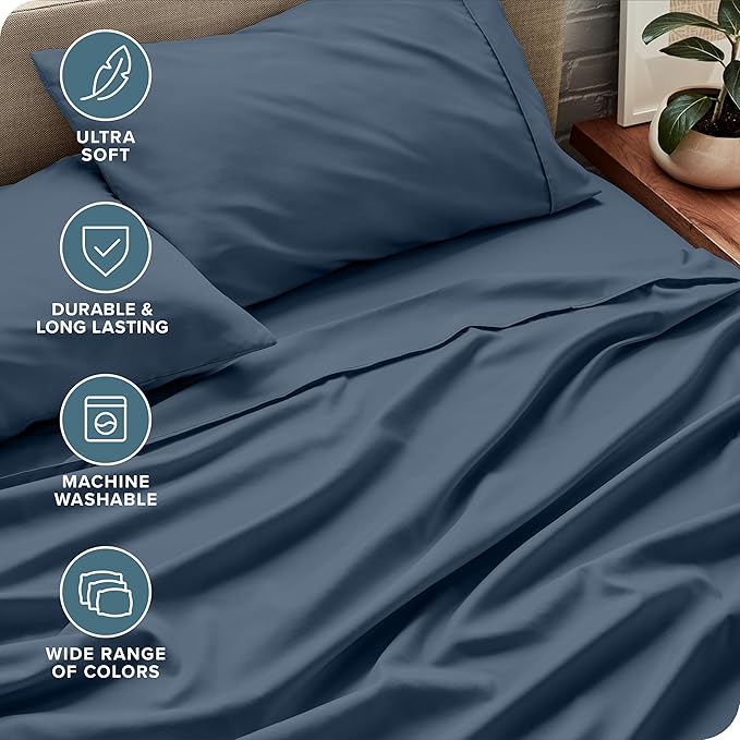 Bare Home Twin Sheet Set - 1800 Ultra-Soft Microfiber Twin Bed Sheets - Double Brushed - Deep Pockets - Easy Fit - 3 Piece Set - Bedding Sheets & Pillowcases (Twin, Bering Sea)